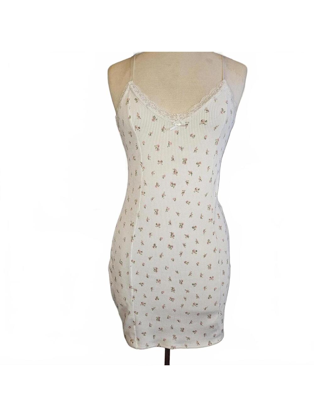 H&M Divided White & Pink Floral Coquette Mini Dress